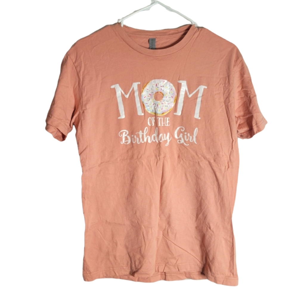 Donut mom party birthday girl shirt small pale pink